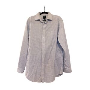 Jos. A Bank Traveler Tailored Fit Blue Plaid Long Sleeve Button Down 17-36